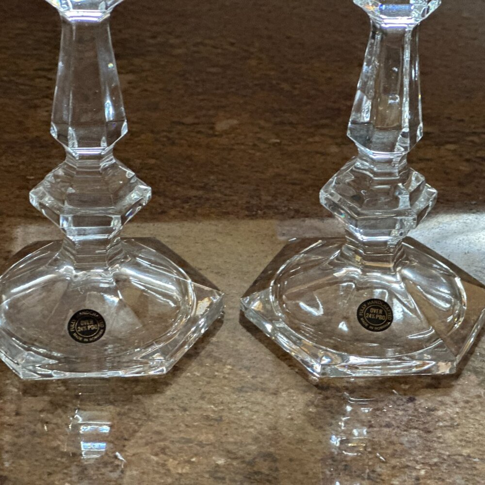 Crystal Candlesticks Made in Romania 7" Handcrafted Over 24% PBO - Picture 6 of 8